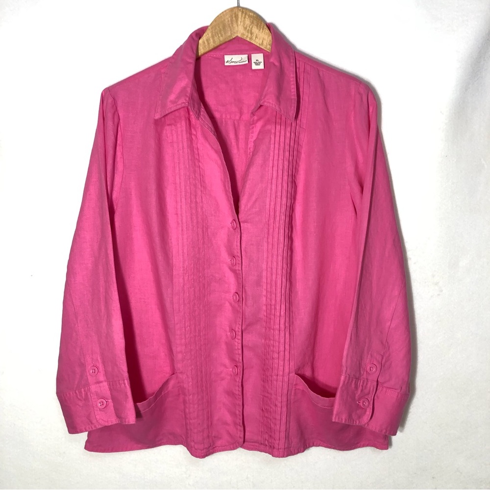 Kim Rogers Linen Button Down Shirt Pintuck Front Womens Size XL Autumn